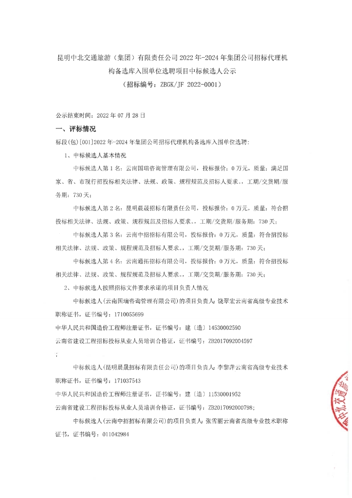 2022年-2024年集团公司招标代理机构备选库入围单位选聘项目中标候选人公(2)